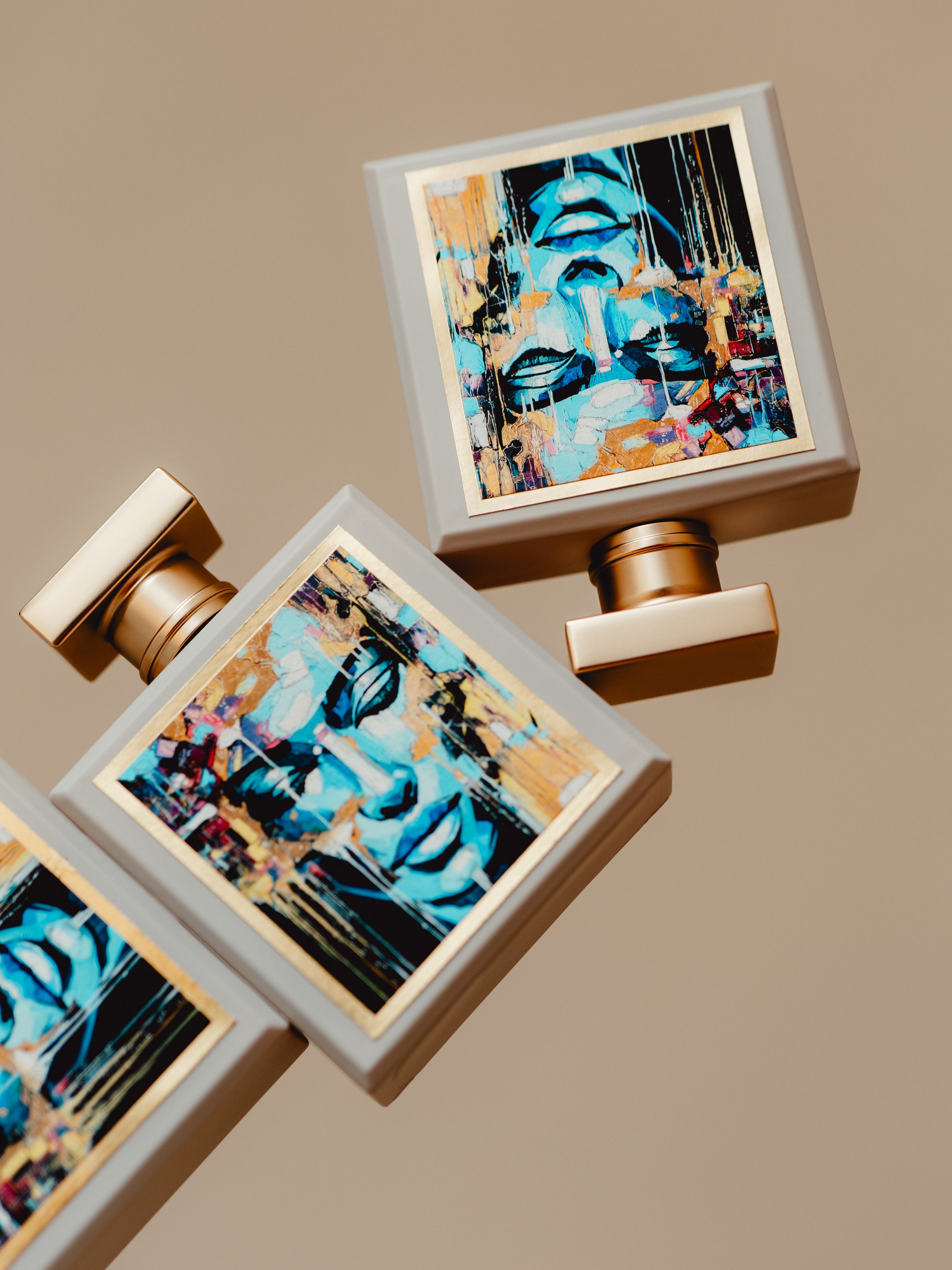 Our luxury parfum the Architect of Dreams stacked in a creative way