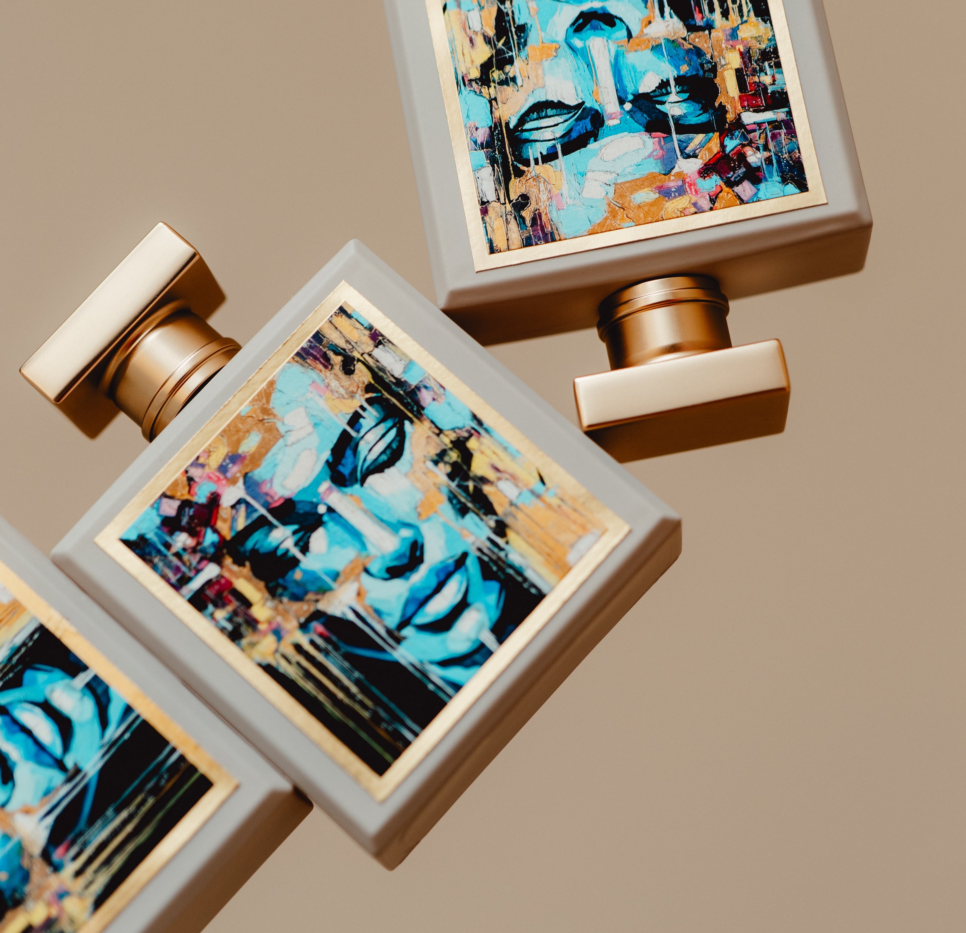 Our luxury parfum the Architect of Dreams stacked in a creative way