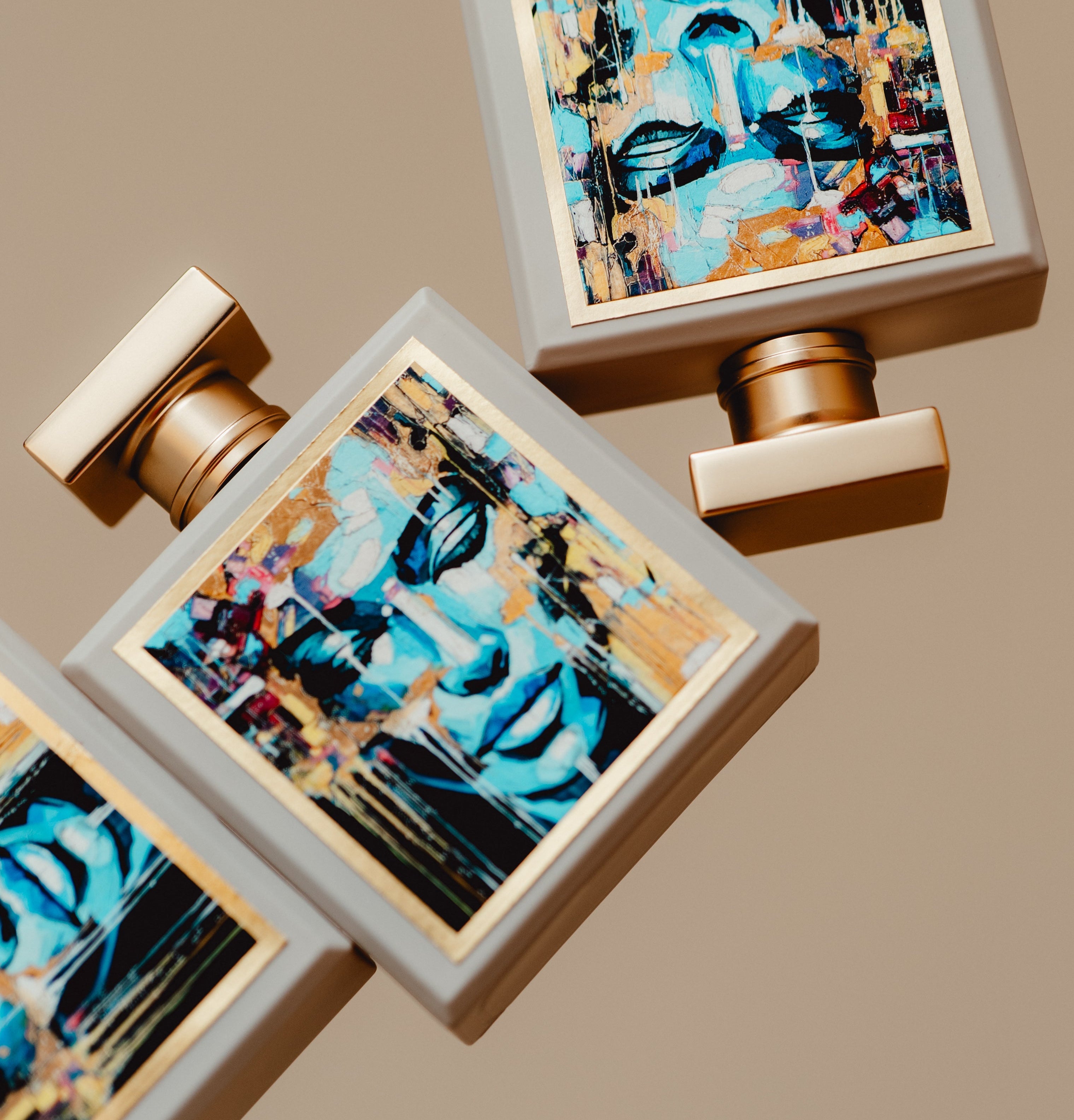 Our luxury parfum the Architect of Dreams stacked in a creative way